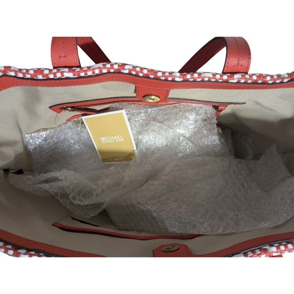 NWT Michael Kors Large JUNIE Light Terracotta Coral Tote Chevron Print - Picture 7 of 8
